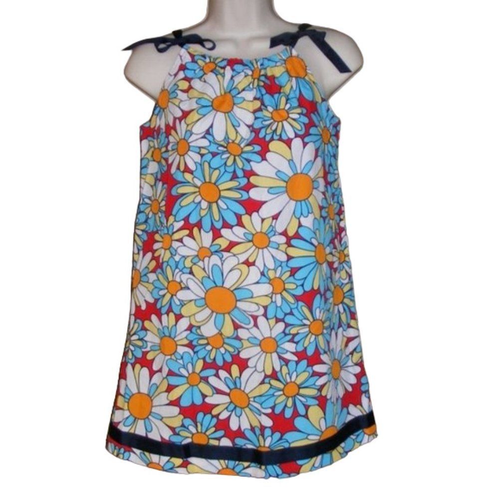 new! HANNA ANDERSSON Dress, 130/8 Red/Multicolor Floral print, Ribbon straps